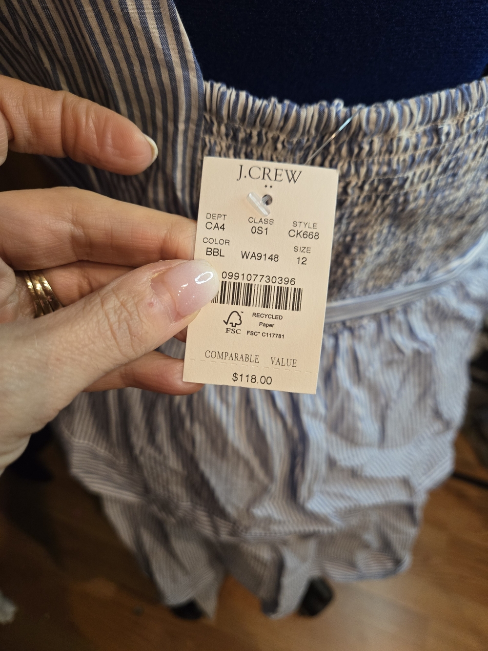 J CREW Light Blue Striped Tiered Midi Dress with With Belted Bow - Picture 3 of 7